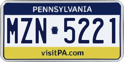PA license plate MZN5221