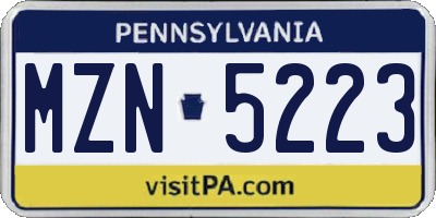 PA license plate MZN5223