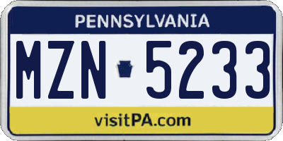 PA license plate MZN5233
