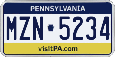 PA license plate MZN5234