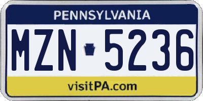 PA license plate MZN5236