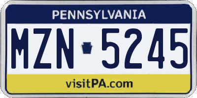 PA license plate MZN5245