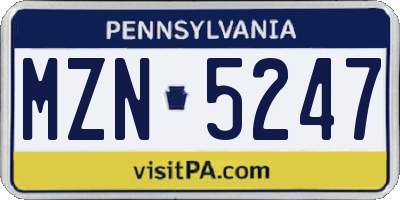 PA license plate MZN5247