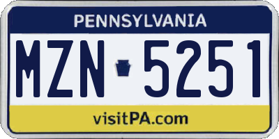PA license plate MZN5251