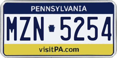 PA license plate MZN5254