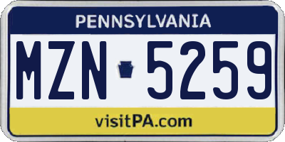 PA license plate MZN5259