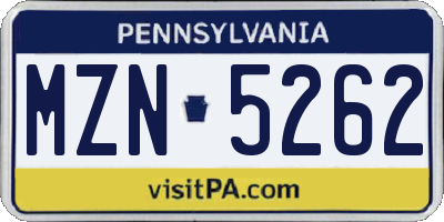 PA license plate MZN5262
