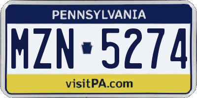 PA license plate MZN5274