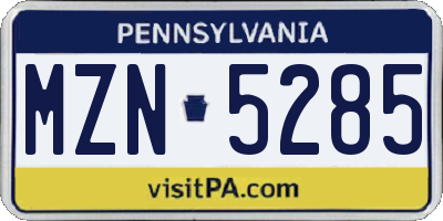 PA license plate MZN5285