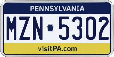 PA license plate MZN5302