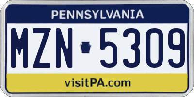 PA license plate MZN5309