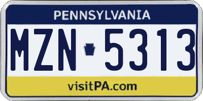 PA license plate MZN5313