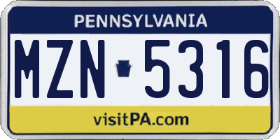 PA license plate MZN5316
