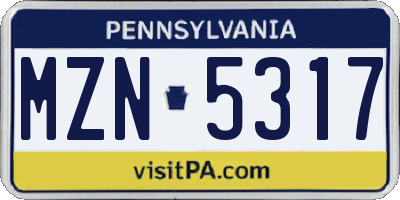 PA license plate MZN5317