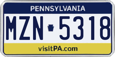 PA license plate MZN5318