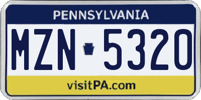 PA license plate MZN5320