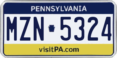 PA license plate MZN5324