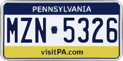 PA license plate MZN5326