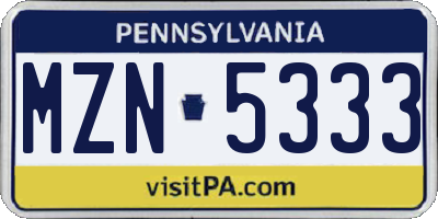 PA license plate MZN5333