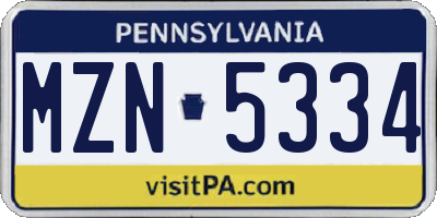 PA license plate MZN5334
