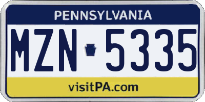 PA license plate MZN5335