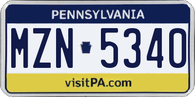 PA license plate MZN5340