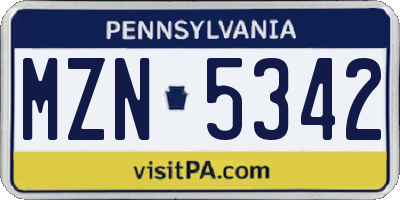 PA license plate MZN5342