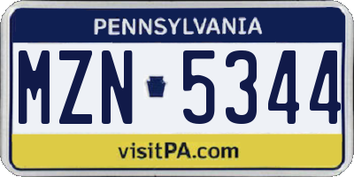 PA license plate MZN5344