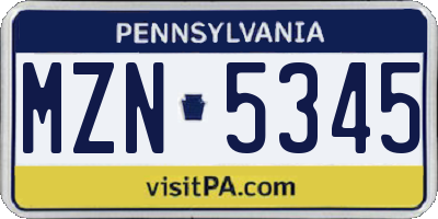 PA license plate MZN5345