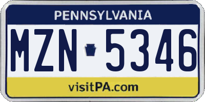 PA license plate MZN5346