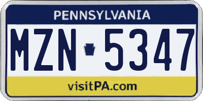 PA license plate MZN5347