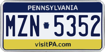PA license plate MZN5352