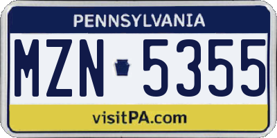 PA license plate MZN5355