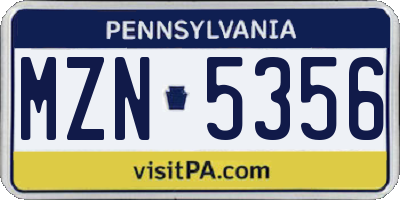 PA license plate MZN5356