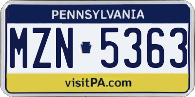 PA license plate MZN5363