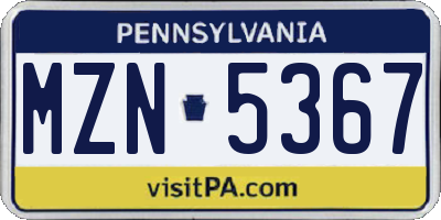 PA license plate MZN5367