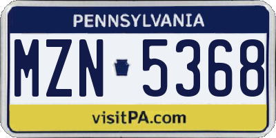 PA license plate MZN5368