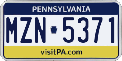 PA license plate MZN5371