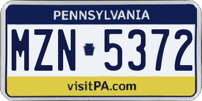 PA license plate MZN5372
