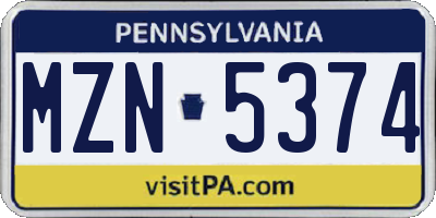 PA license plate MZN5374