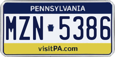 PA license plate MZN5386