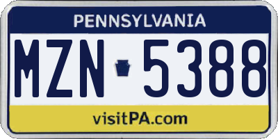 PA license plate MZN5388