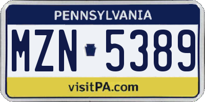 PA license plate MZN5389