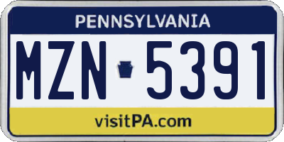 PA license plate MZN5391