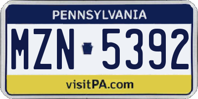 PA license plate MZN5392