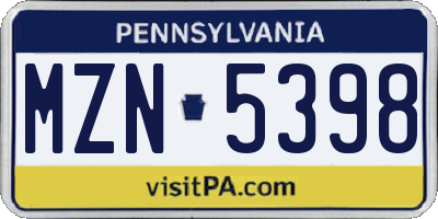 PA license plate MZN5398