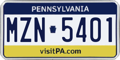 PA license plate MZN5401