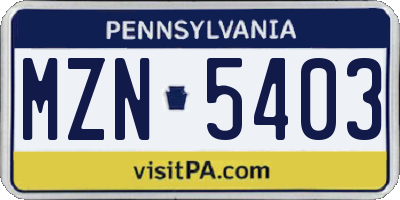 PA license plate MZN5403