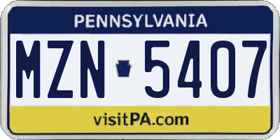 PA license plate MZN5407