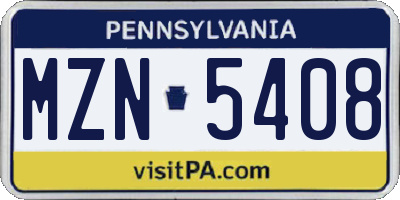 PA license plate MZN5408